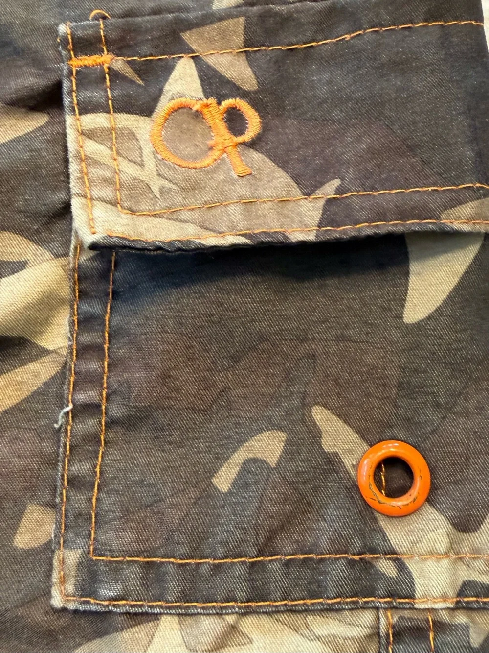 OP Kids Shark Camo Swim Trunks in Olive and Black with Orange Accents